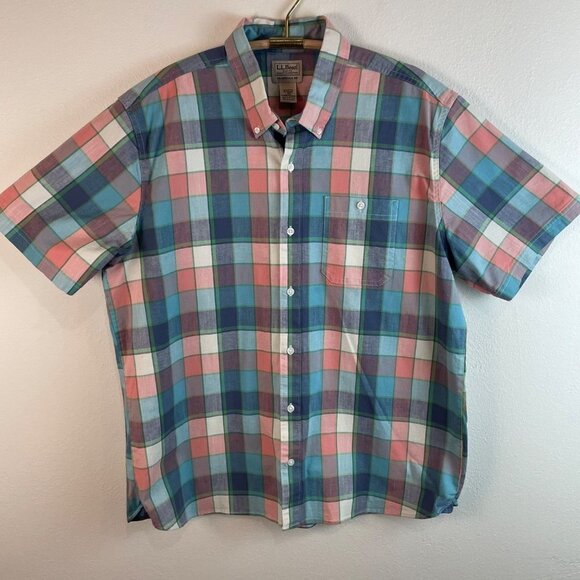 L.L. Bean Pastel Plaid Short Sleeve Shirt Size Large - Picture 1 of 9